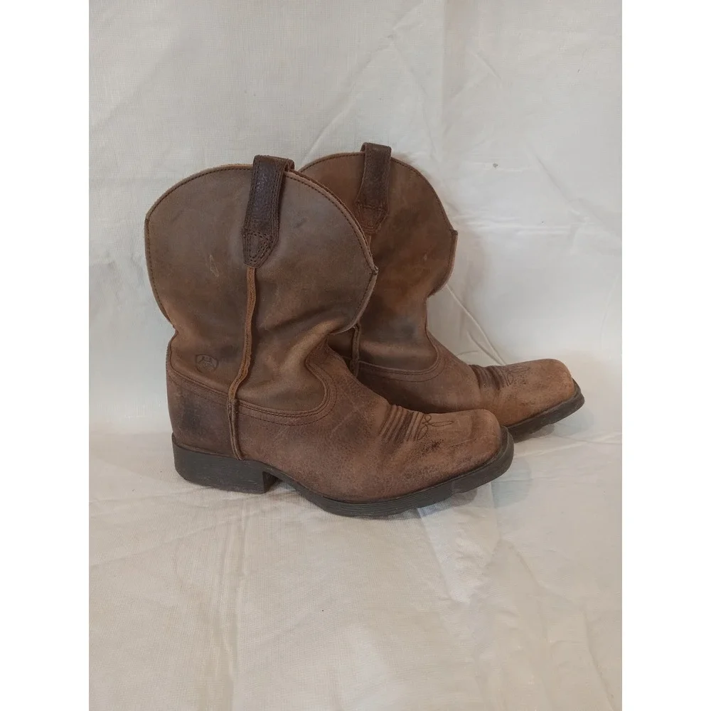 Ariat Youth Brown Leather Square Toe Roper Western Cowboy Boots 10007692 Size 2